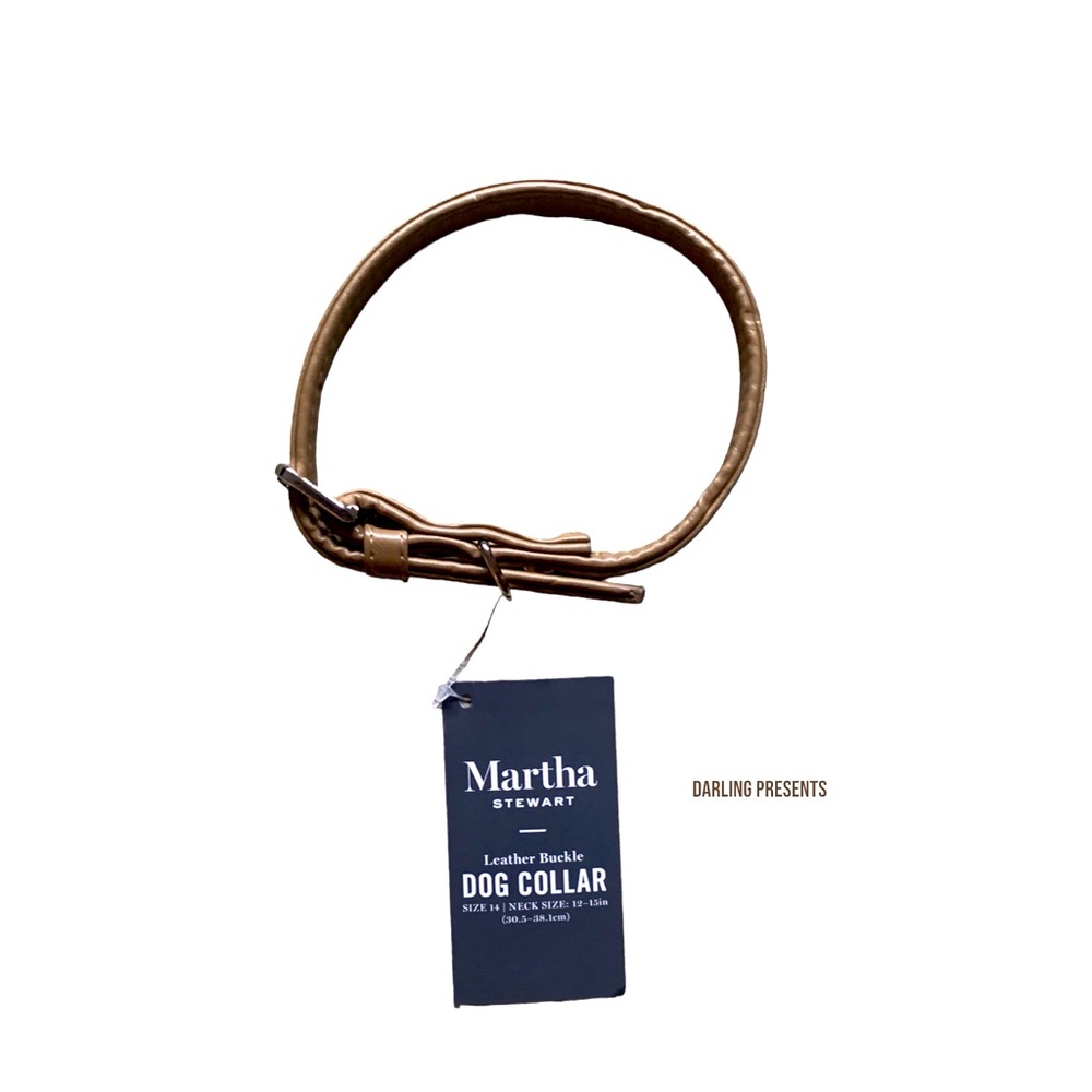 Martha Stewart Vegan Leather Engraved Buckle Dog Collar Color Tan Size 14/S